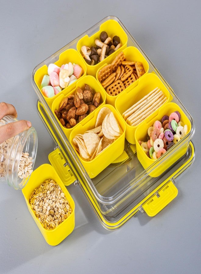 WACOI Divided Snack Serving Tray with Lid and Handle Travel Snackle Charcuterie Container Portable Storage Organizer for Candy, Fruits, Nuts, Snacks, Party, Picnic (1pack, Yellow) - Image 5