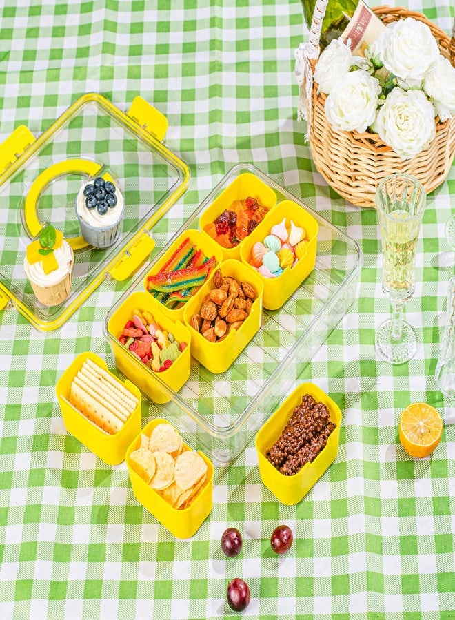 WACOI Divided Snack Serving Tray with Lid and Handle Travel Snackle Charcuterie Container Portable Storage Organizer for Candy, Fruits, Nuts, Snacks, Party, Picnic (1pack, Yellow) - Image 4