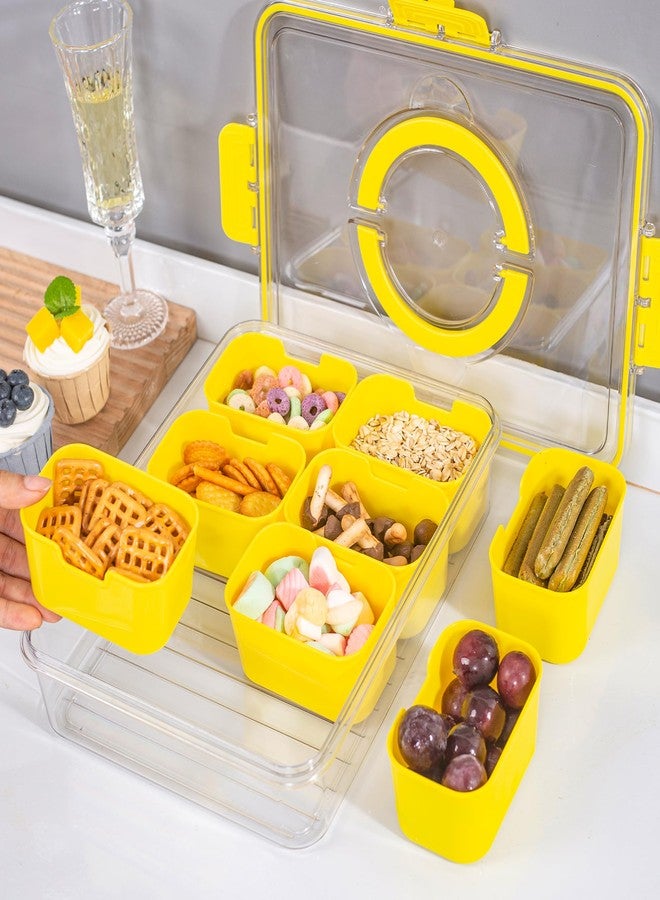 WACOI Divided Snack Serving Tray with Lid and Handle Travel Snackle Charcuterie Container Portable Storage Organizer for Candy, Fruits, Nuts, Snacks, Party, Picnic (1pack, Yellow) - Image 3