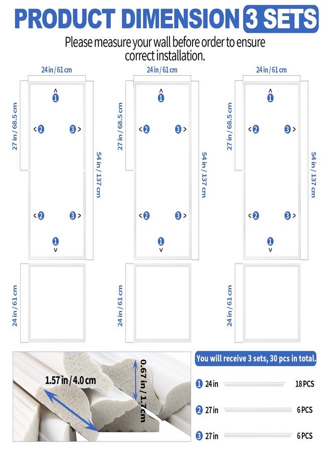 KESHWELL Premade Wall Panels,6 Frame Wall Panels for Interior Wall Decor,Accent Molding Kit,Pre-Cut Wainscoting Panels, Wall Molding Trim Picture Frame for Home Decor (3 Set,54 x 24 INCH) - Image 5