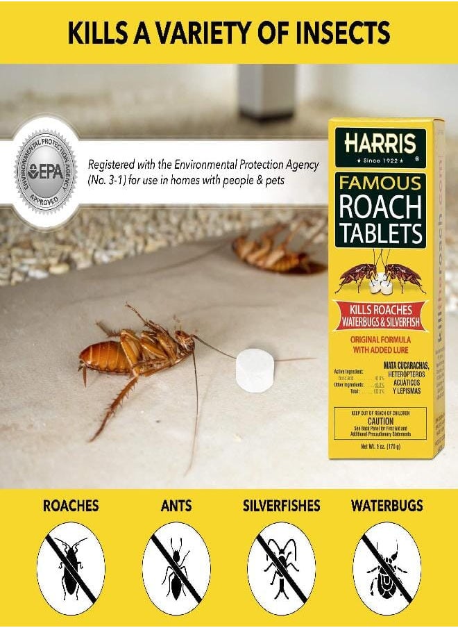 Harris - Harris Roach Tablets, Boric Acid Roach and Insects Killer with Lure, Alternative to Bait Traps (6oz, 145 Tablets) - Image 1