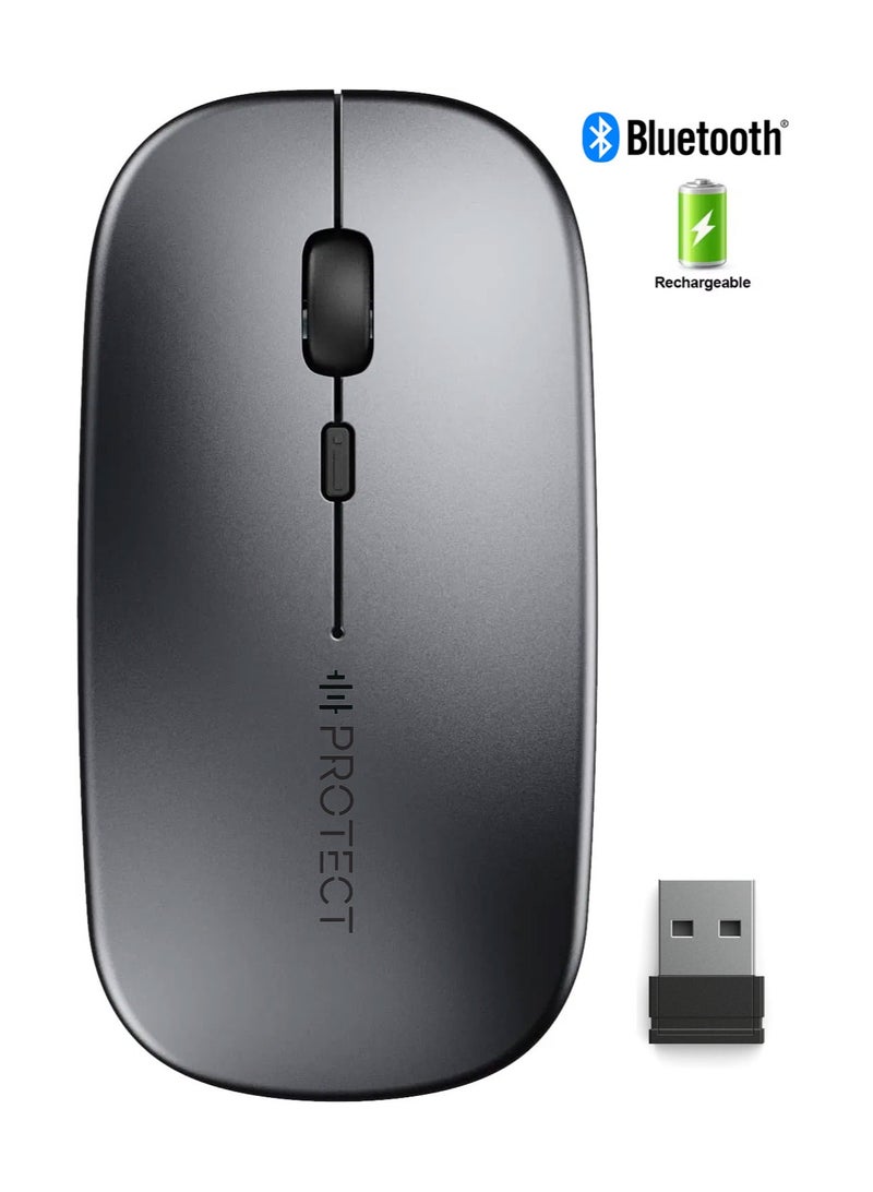 بروتيكت ماوس بلوتوث لاسلكي قابل لإعادة الشحن من بروتيكت 501، اتصال مزدوج (بلوتوث +وايرلس)، تصميم نحيف وصامت، لون رمادي - Image 1