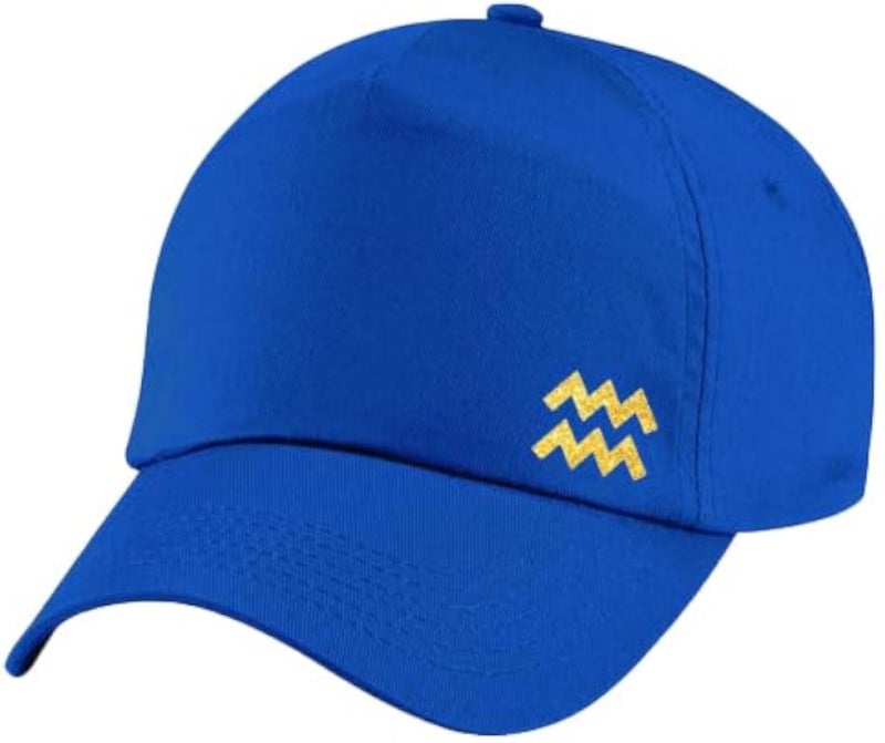 Classic Blue Cap with Aquarius zodiac Golden Color Logo