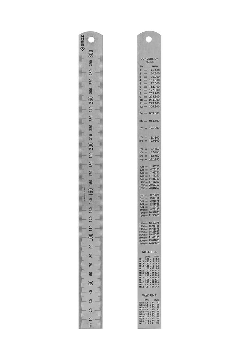 EISCO مسطرة جروز من الفولاذ المقاوم للصدأ (30 سم) مقياس قياس دقيق، قراءة أفقية عكسية، متدرجة بالملم/سم، أداة هندسية ورسمية متينة للمدرسة، المكتب، الورشة والأعمال اليدوية - Image 3