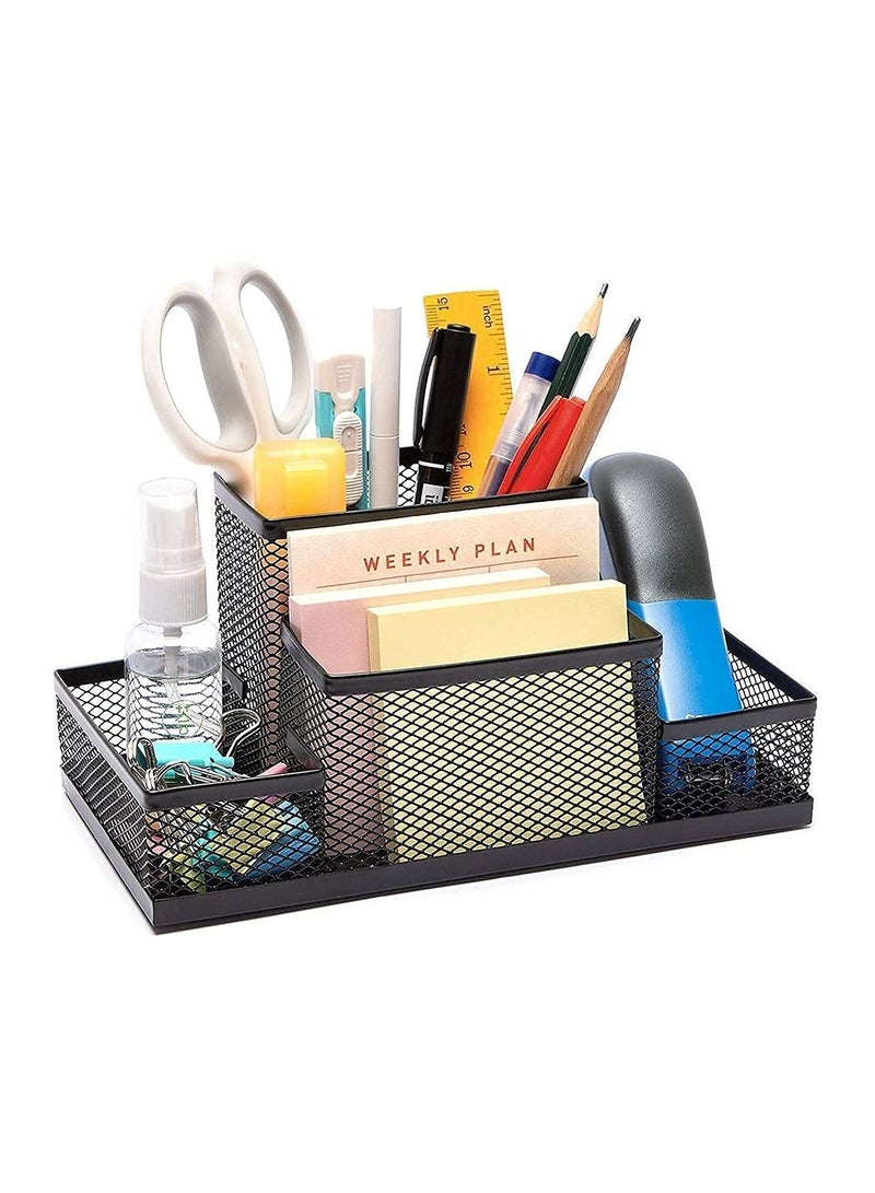 Altheqa Metal Mesh Desk Organizer Stationary Storage Stand Pen, Pencil Holder for Office, Home, and Study Table (4 COMPARTMENT) - Image 1