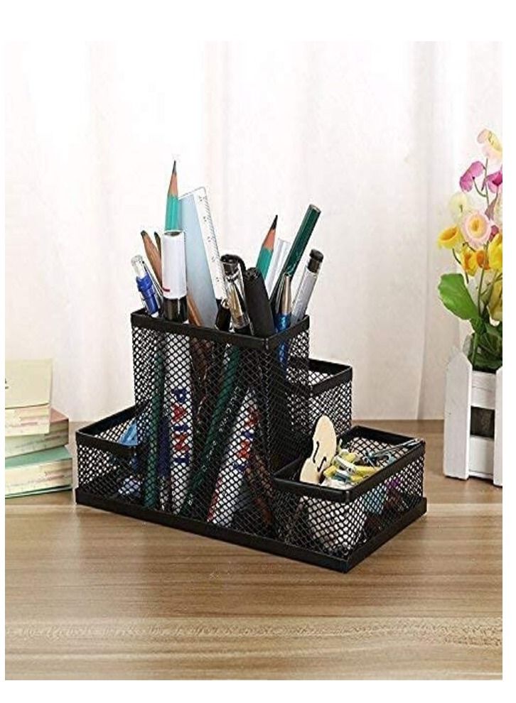 Altheqa Metal Mesh Desk Organizer Stationary Storage Stand Pen, Pencil Holder for Office, Home, and Study Table (4 COMPARTMENT) - Image 4