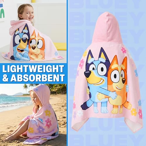 Get Trend Bluey Bath Towels with Hood for Girls Soft Absorbent Cotton Beach Towel Swimming Pool Hooded Poncho Shower Bath Travel Cozy for Girls Ages 26 Pink Bluey - Image 3