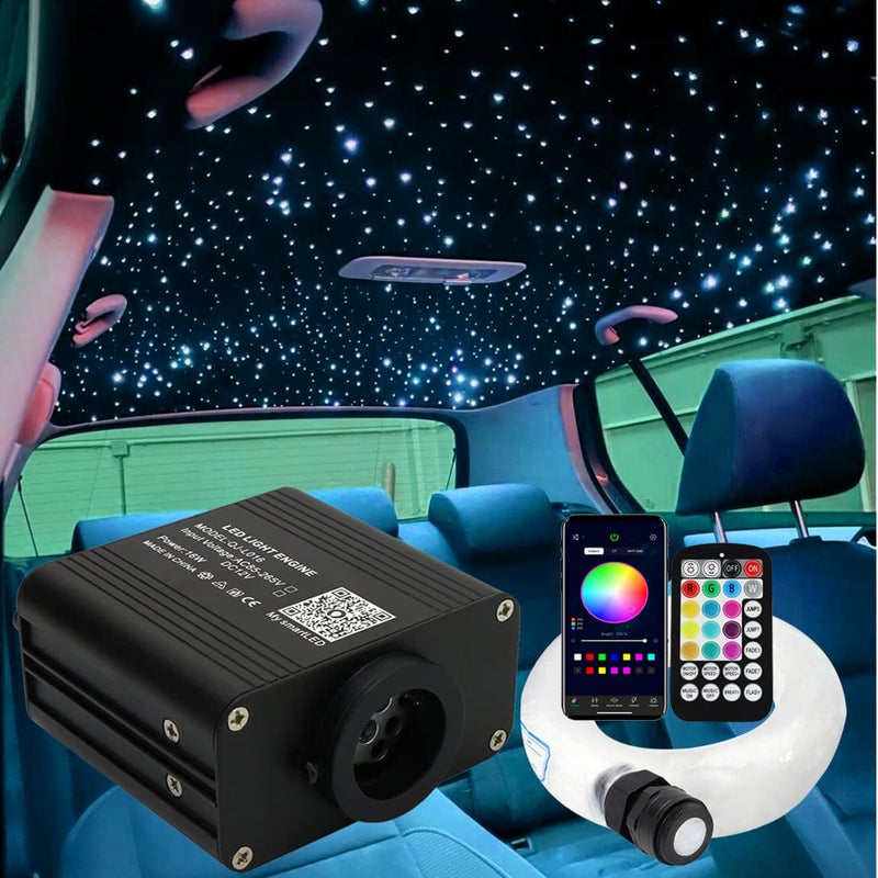 AZIMOM 16W Twinkle Sound Activate 450pcs003in98ft Fiber Optic Starlight Headliner Kits for Car Home Star Ceiling Sky Decoration APP Remote Control Light Engine End Glow Fiber Strands