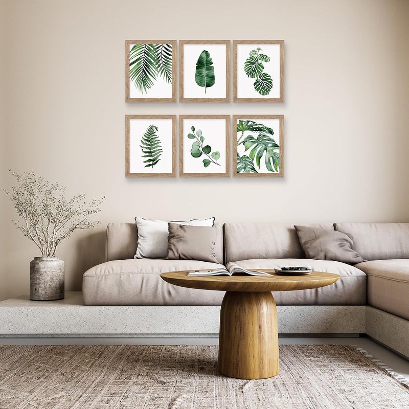 HoozGee Framed Botanical Wall Art Prints Set of 6 - Tropical Leaves Canvas With Frame, Plant Leaf Boho Pictures, Green Art Posters for Bedroom (Leaf Wall Art, 8"x10" Framed) - Image 4