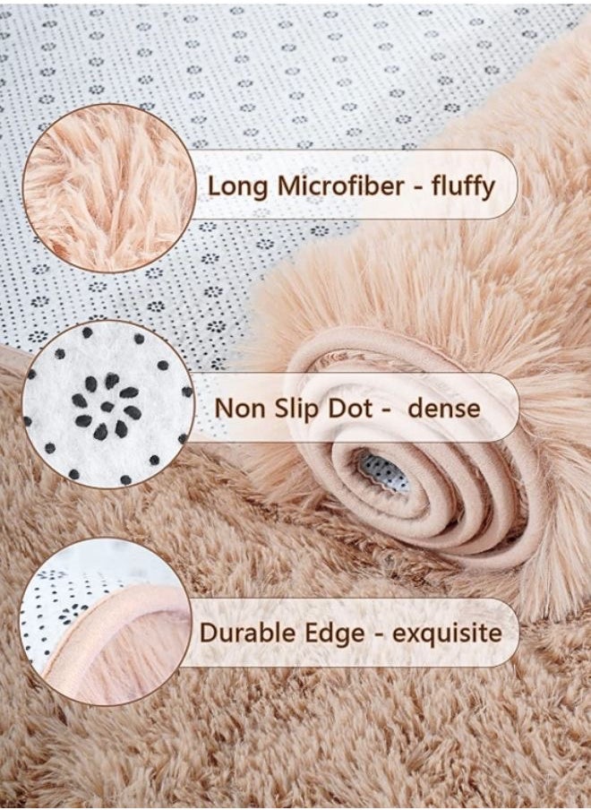 LUNA Home Fluffy Fur Rug, Machine Washable Soft Rug, Polyester, Rectangle, 60x120cm, Cappuccino  - Image 4