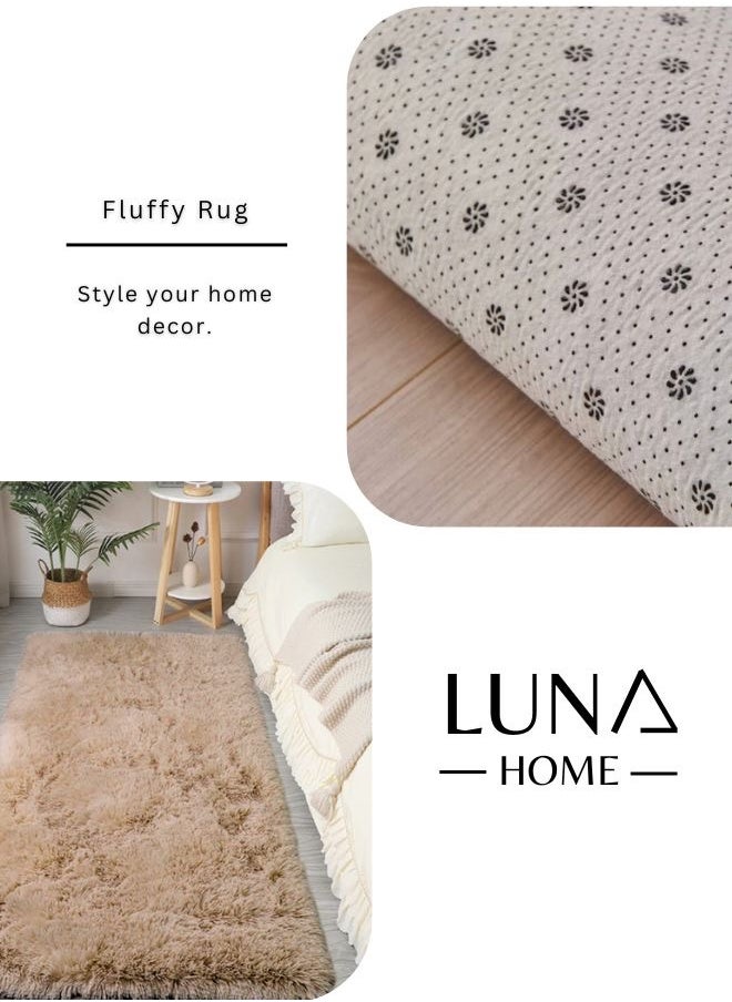LUNA Home Fluffy Fur Rug, Machine Washable Soft Rug, Polyester, Rectangle, 60x120cm, Cappuccino  - Image 5