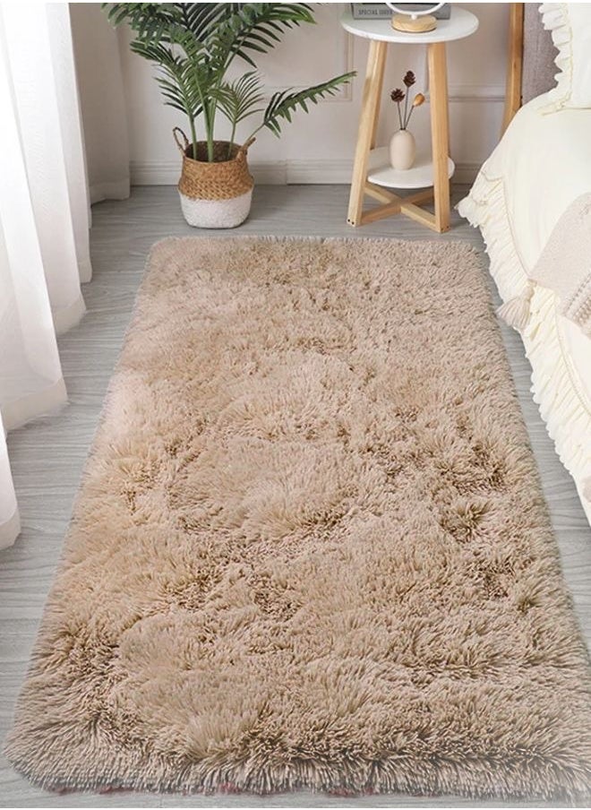 LUNA Home Fluffy Fur Rug, Machine Washable Soft Rug, Polyester, Rectangle, 60x120cm, Cappuccino  - Image 1