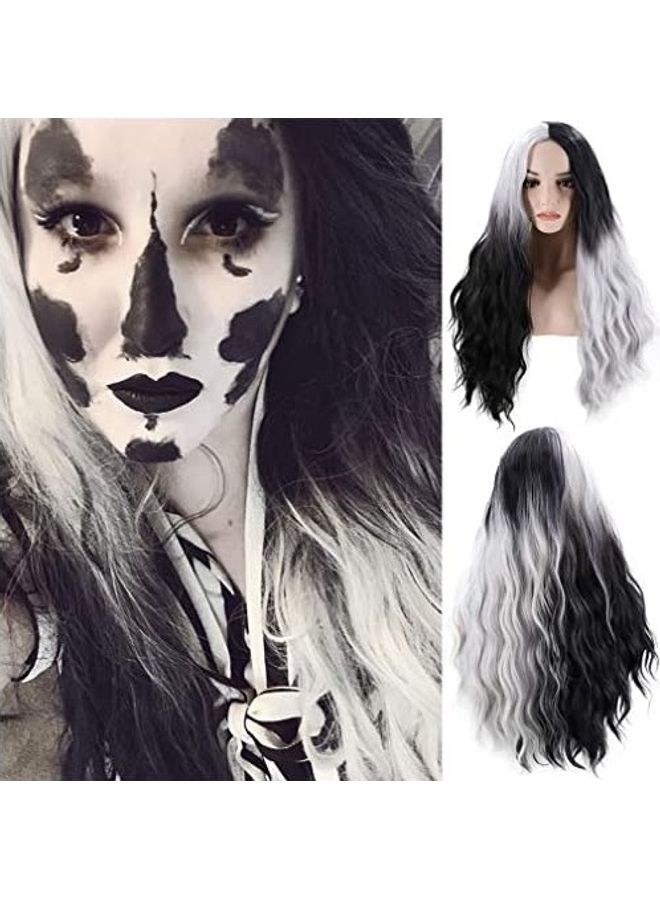 بيرون شعر مُستعار مُموج ومُجعد أسود/ أبيض 28بوصة