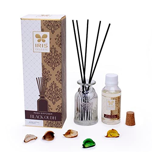 Iris Celeste Black Oudh Reed Diffuser with 100 ml | Oil Diffuser with Free 6 Fiber Reed Sticks | Room Freshener for Home, Bedroom, Living Room & Office | Gifts Set. - Image 3