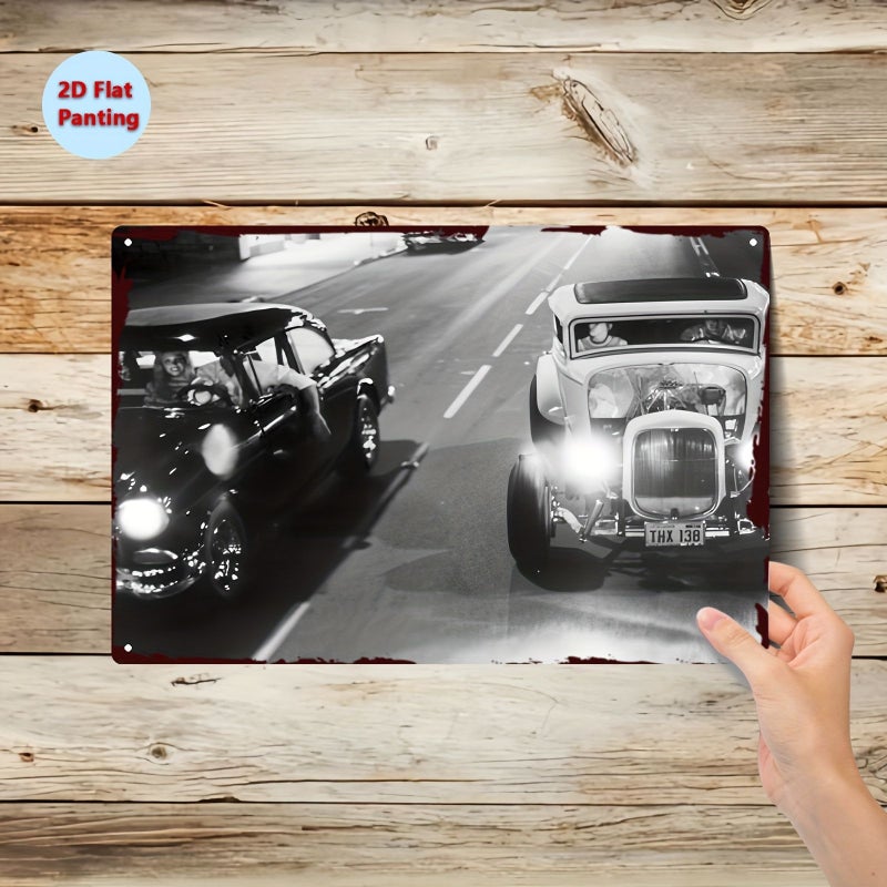 Retro Car Iron Wall Art 20x30cm American Graffiti Style Home Decor for Cafe Bar Office - Image 1