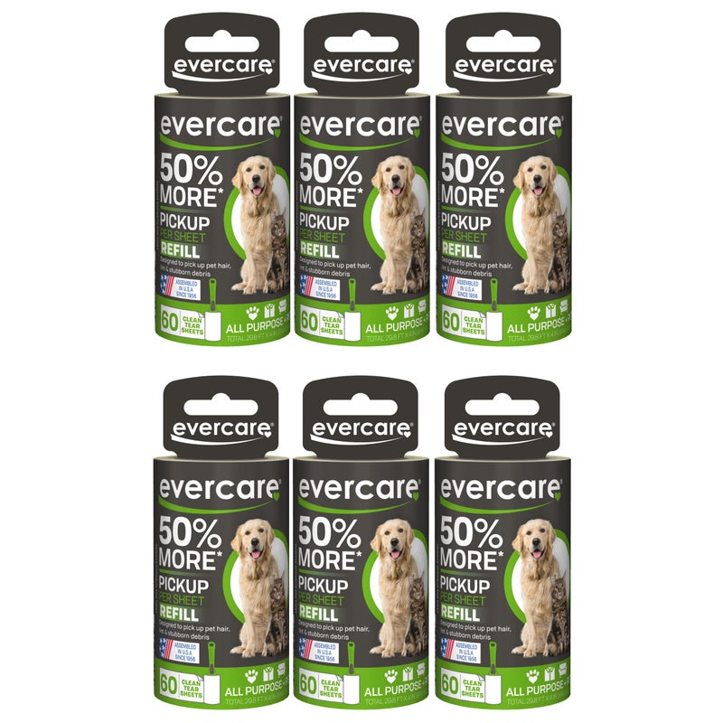 Evercare Extra Sticky Pet Lint Roller Refill 60 Sheets, 6-Pack - Image 1