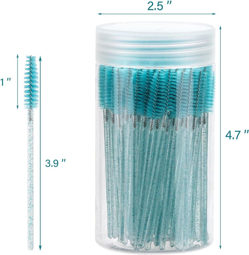 Tbestmax 100 Pcs Disposable Mascara Wands, Crystal Eyebrow Spoolies Brush for Eyelash Extensions, Lash Brushes with Container (Blue) - Image 2