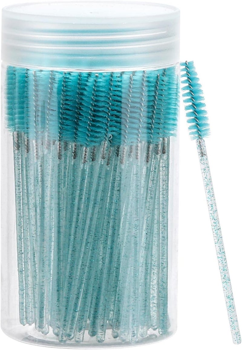 Tbestmax 100 Pcs Disposable Mascara Wands, Crystal Eyebrow Spoolies Brush for Eyelash Extensions, Lash Brushes with Container (Blue) - Image 1