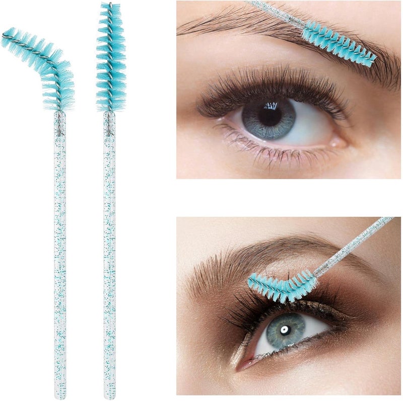 Tbestmax 100 Pcs Disposable Mascara Wands, Crystal Eyebrow Spoolies Brush for Eyelash Extensions, Lash Brushes with Container (Blue) - Image 3