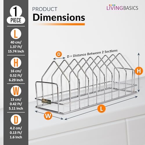 LIVINGBASICS Stainless Steel Dish Stand/Plate Rack for Kitchen Lid Organizer For Plates/Dishes, Cutting Boards, Bakeware, Pots & Pans, Serving Trays (10 sections, Triangle Shape) - Image 2