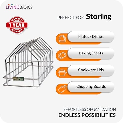 LIVINGBASICS Stainless Steel Dish Stand/Plate Rack for Kitchen Lid Organizer For Plates/Dishes, Cutting Boards, Bakeware, Pots & Pans, Serving Trays (10 sections, Triangle Shape) - Image 3