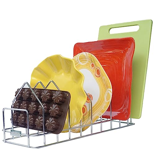 LIVINGBASICS Stainless Steel Dish Stand/Plate Rack for Kitchen Lid Organizer For Plates/Dishes, Cutting Boards, Bakeware, Pots & Pans, Serving Trays (10 sections, Triangle Shape) - Image 1
