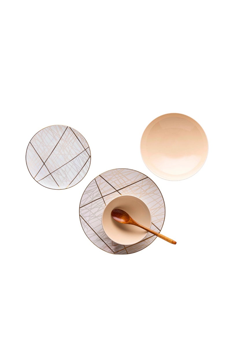 Lotus Fathi Mahmoud 24-Piece Round Porcelain Dinner Set - Beige 