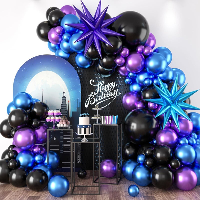 Sowide Black Purple Blue Balloon Arch Kit, Metallic Purple Blue Balloons Garland Kit with Star Balloons for Kids Video Game Party Decoration Baby Shower Engagement Party Supplies - Image 1