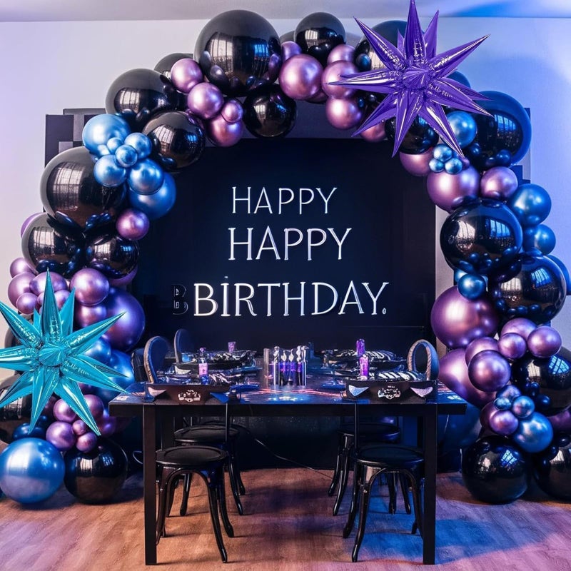 Sowide Black Purple Blue Balloon Arch Kit, Metallic Purple Blue Balloons Garland Kit with Star Balloons for Kids Video Game Party Decoration Baby Shower Engagement Party Supplies - Image 4