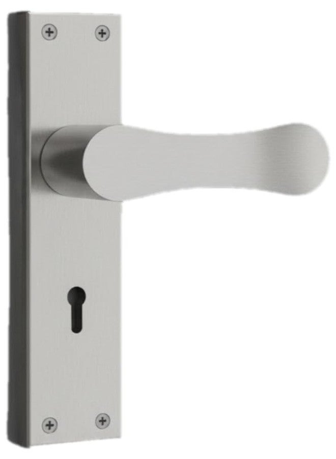 Trevi mortice lock set Modern Door Handle with Lever Lock, Brushed Steel Finish, Keyhole Design - Image 3
