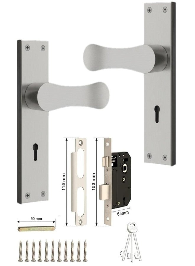 Trevi mortice lock set Modern Door Handle with Lever Lock, Brushed Steel Finish, Keyhole Design - Image 2