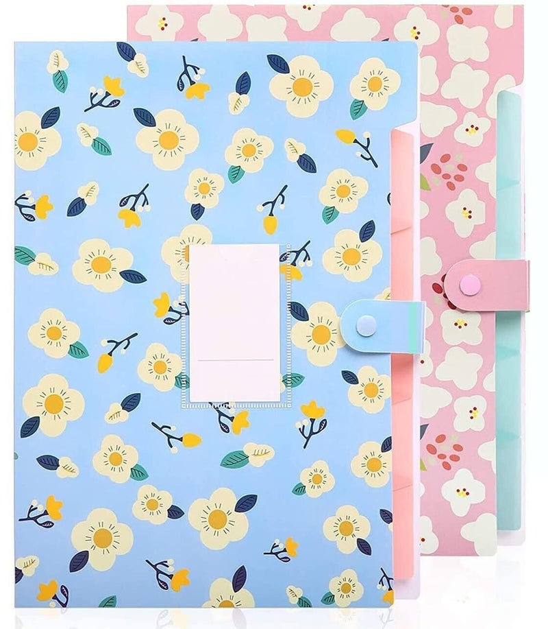 Corslet Certificate Expanding File Folders for Documents Large Size A4 Paper Holder Organizer School Office Home Multicolor with 5 Pockets (2-Pack) - Image 1