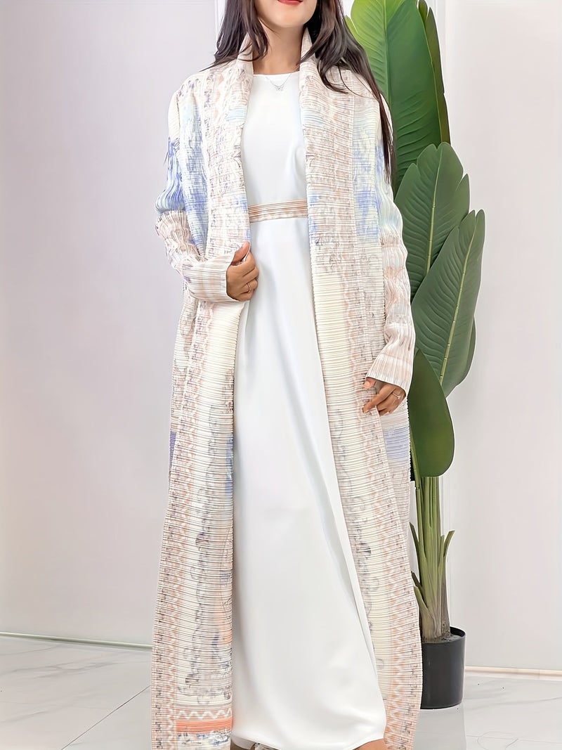 Women's Middle Eastern Traditional Abayas Robe, Palace Style Geometric Print Pleated Long Sleeve Cape Coat, Lightweight High-Elasticity Breathable Fabric, Suitable for Ramadan, Eid,... - Image 4