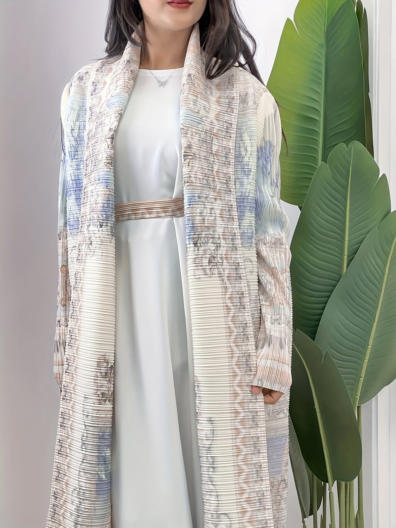 Women's Middle Eastern Traditional Abayas Robe, Palace Style Geometric Print Pleated Long Sleeve Cape Coat, Lightweight High-Elasticity Breathable Fabric, Suitable for Ramadan, Eid,... - Image 5