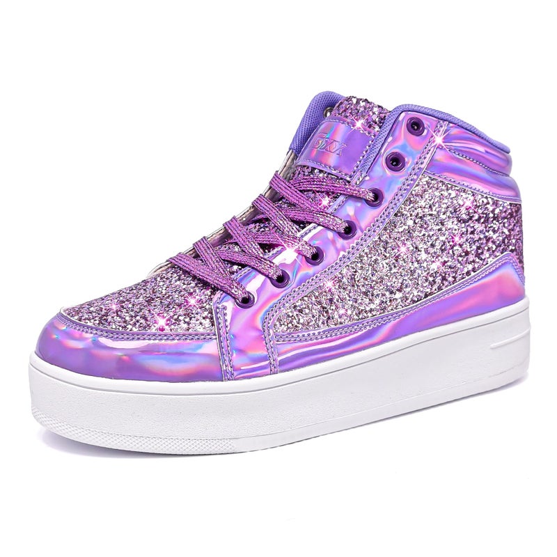 IGxx Womens Platform Glitter Shoes Black High Top Sparkly Sneakers Shiny Fashion Bling Dressy Sequin Metallic Sneakers Disco Wedding Shoes Purple Women Size 7.5 - Image 1