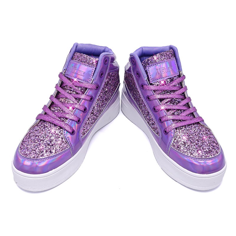 IGxx Womens Platform Glitter Shoes Black High Top Sparkly Sneakers Shiny Fashion Bling Dressy Sequin Metallic Sneakers Disco Wedding Shoes Purple Women Size 7.5 - Image 2