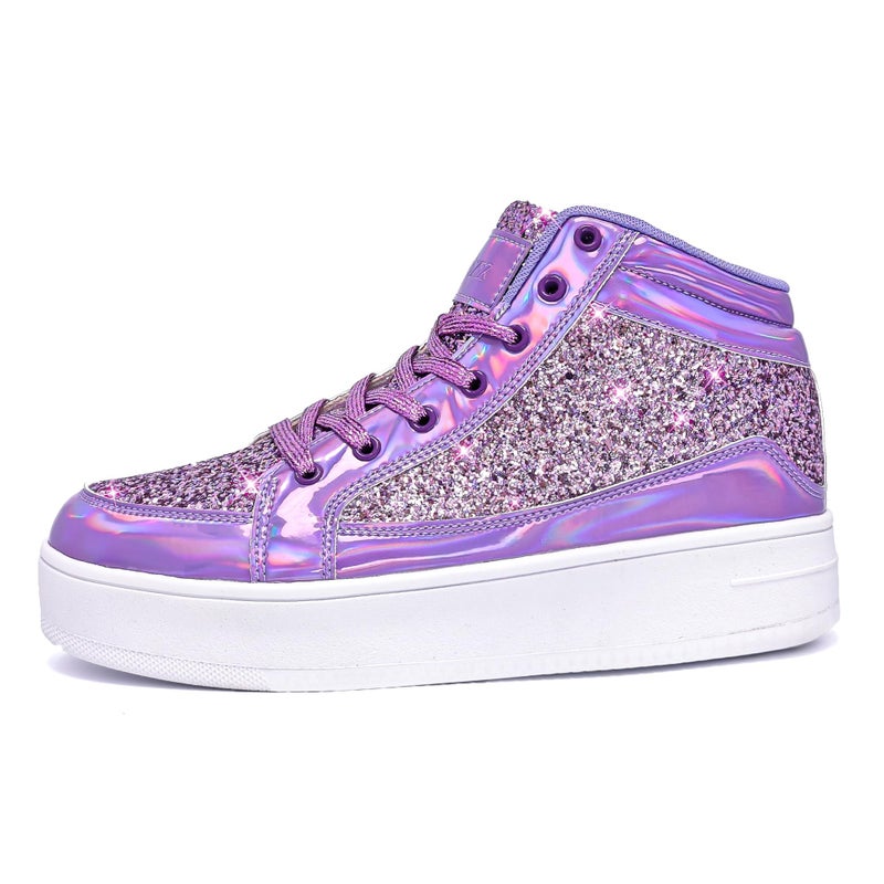 IGxx Womens Platform Glitter Shoes Black High Top Sparkly Sneakers Shiny Fashion Bling Dressy Sequin Metallic Sneakers Disco Wedding Shoes Purple Women Size 7.5 - Image 5
