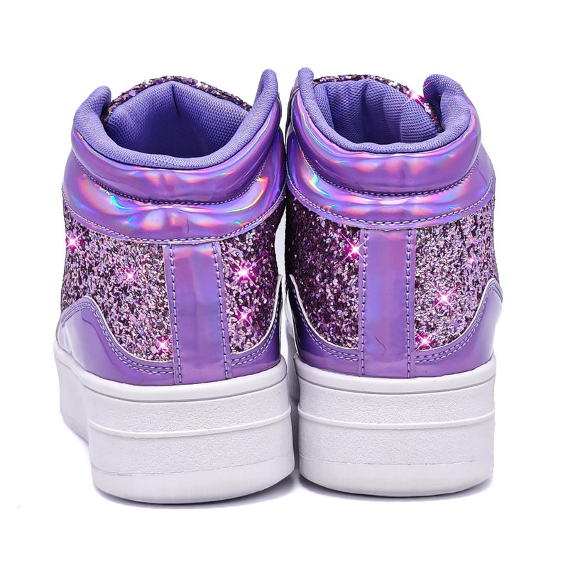 IGxx Womens Platform Glitter Shoes Black High Top Sparkly Sneakers Shiny Fashion Bling Dressy Sequin Metallic Sneakers Disco Wedding Shoes Purple Women Size 7.5 - Image 4