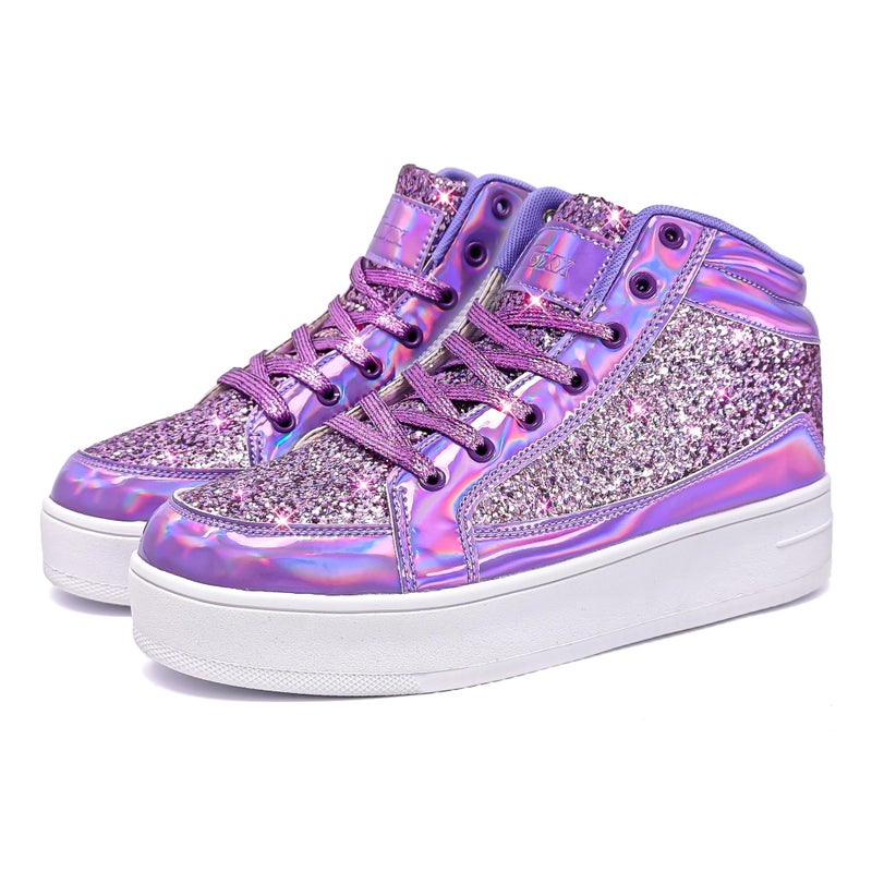 IGxx Womens Platform Glitter Shoes Black High Top Sparkly Sneakers Shiny Fashion Bling Dressy Sequin Metallic Sneakers Disco Wedding Shoes Purple Women Size 7.5 - Image 3