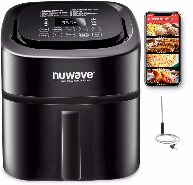 Nuwave Nuwave Brio 8Qt Air Fryer Powerful 1800W EasytoRead Cool White Display 50400F Temp Controls 100 PreProgrammed Presets  50 Memory Slots Integrated Smart Thermometer Linear T Technology