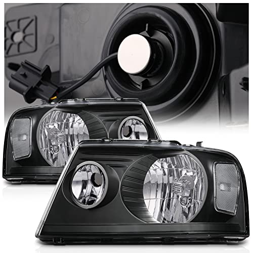 M-AUTO Headlight Assembly with 2 Pre-assembled 6000K LED Bulbs Compatible with 2004-2008 Ford F-150, 06-08 Mark LT, Headlamps w/Black Housing Clear Lens Clear Corner - Image 1