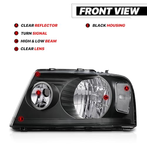 M-AUTO Headlight Assembly with 2 Pre-assembled 6000K LED Bulbs Compatible with 2004-2008 Ford F-150, 06-08 Mark LT, Headlamps w/Black Housing Clear Lens Clear Corner - Image 3