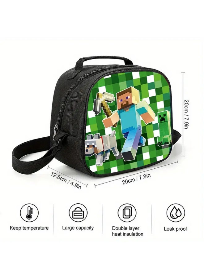 عام ماين كرافت الغداء حقيبة الكرتون لطيف المحمولة وجبة حقيبة الأطفال حقيبة عزل الجليد حزمة - Image 3