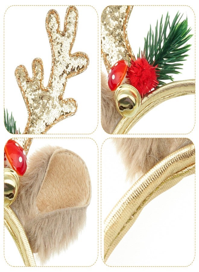 yeabwps Christmas HeadbandsGlitter Reindeer Antlers Headbands for Men Women Party Costume Accessory (Gold) - Image 3