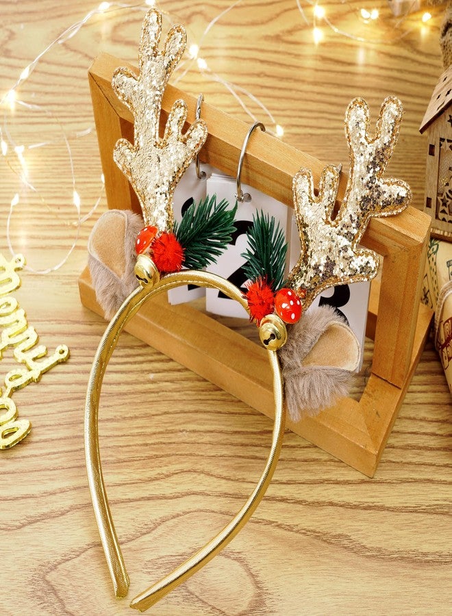 yeabwps Christmas HeadbandsGlitter Reindeer Antlers Headbands for Men Women Party Costume Accessory (Gold) - Image 4