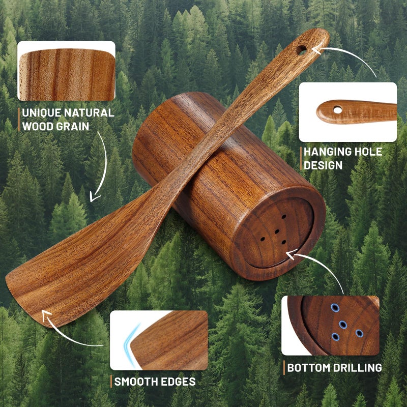 Unokit Cooking Utensils Set for Kitchen - 8 Piece Nonstick Natural Teak Wooden Spoons for Cooking, Comfort Grip Kitchen Utensils Set, Teak Wooden Utensil Set with Holder and Spoon Rest - Image 4
