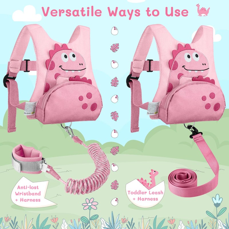 Dr.Meter 3 in 1 Toddler Harness Leash + 8.2ft Anti Lost Wrist Link, Cute Dinosaur Kids Anti Lost Leash with Key Lock, Child Walking Harness for Parent Boys Girls Keep Kids Close, Travel Essensials - Image 2