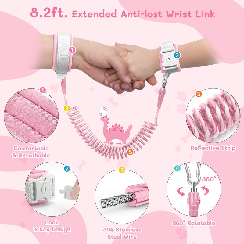 Dr.Meter 3 in 1 Toddler Harness Leash + 8.2ft Anti Lost Wrist Link, Cute Dinosaur Kids Anti Lost Leash with Key Lock, Child Walking Harness for Parent Boys Girls Keep Kids Close, Travel Essensials - Image 5