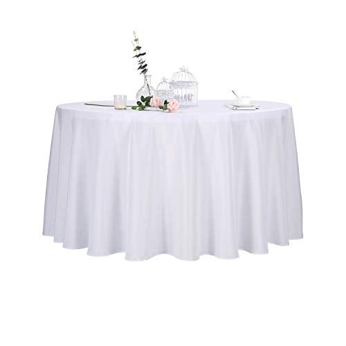 Ascoza 2pack 108 Inch White Round Tablecloth in Polyester Fabric for WeddingBanquetRestaurantParties