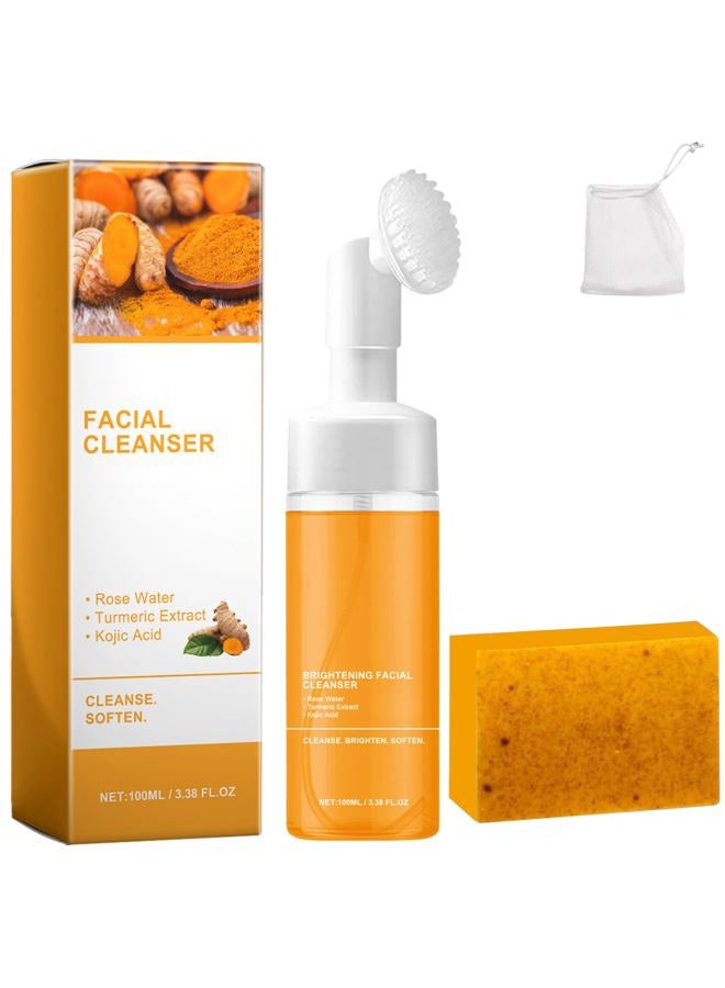 hadaclub Turmeric Wash and Care Two Piece Set, Tuemeric Facial Cleanser & Turmeric Soap Combo, Turmeric Cleansing Mousse,For All Skin Types （1PCS Turmeric Wash+1PCS Turmeric Soap） - Image 1
